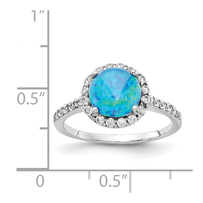 Exclusive Cheryl M Sterling Silver Blue Opal Ring - Stylish CZ Halo Design-4