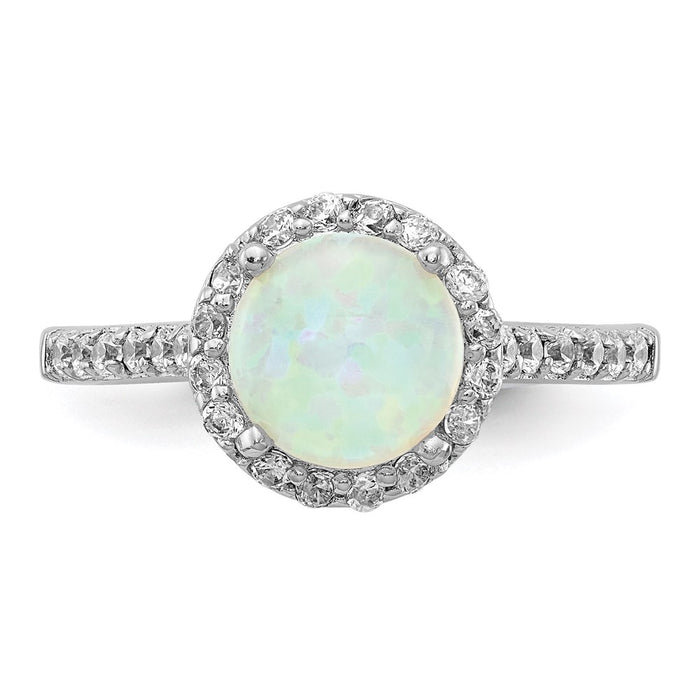 Exclusive 14K Gold Rhodium-Plated Opal Ring with CZ Halo - Stylish Value-4