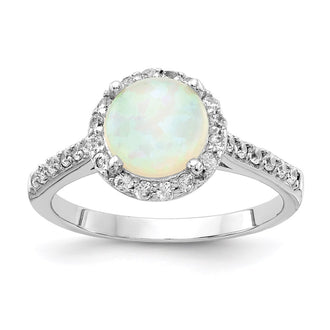 Shop Stylish Cheryl M Sterling Silver Opal & CZ Halo Ring - 14K Gold Value!