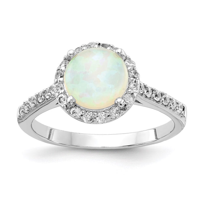 Exclusive 14K Gold Rhodium-Plated Opal Ring with CZ Halo - Stylish Value-1