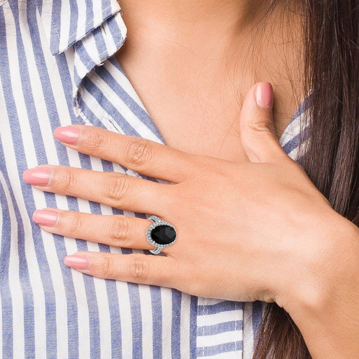 Exclusive Cheryl M Sterling Silver Halo Ring 14K Gold - Stylish Black CZ & White CZ-6