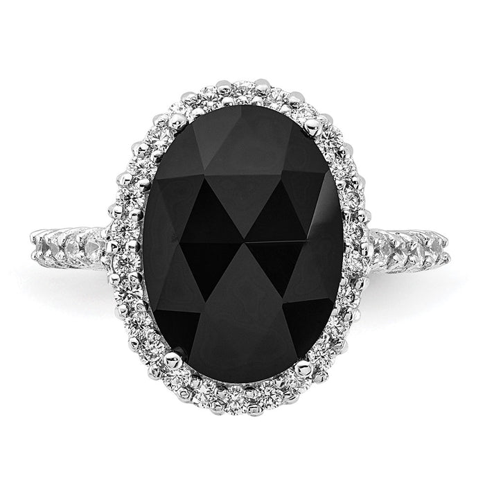 Exclusive Cheryl M Sterling Silver Halo Ring 14K Gold - Stylish Black CZ & White CZ-4