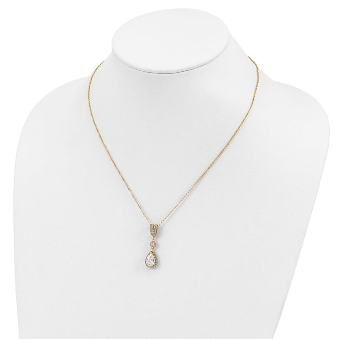 High-Quality Cheryl M Teardrop Necklace: 18" Gold-Plated, Stylish CZ Halo-2
