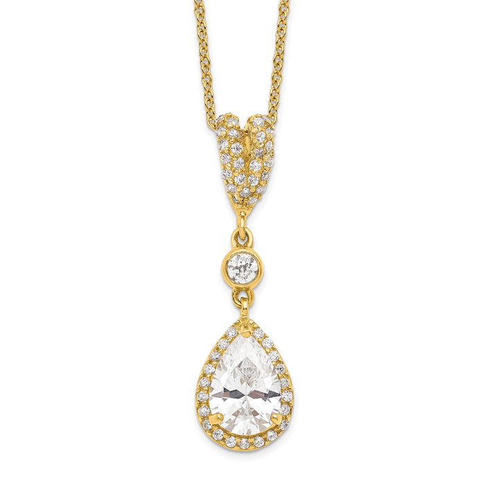 High-Quality Cheryl M Teardrop Necklace: 18" Gold-Plated, Stylish CZ Halo-1