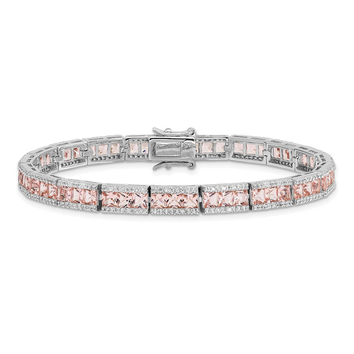Exclusive Cheryl M Rhodium-Plated Silver Bracelet - 7.25" Pink Crystal, Affordable Luxury-3