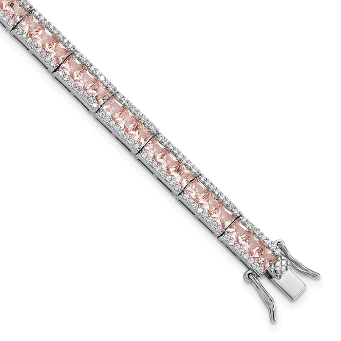 Exclusive Cheryl M Rhodium-Plated Silver Bracelet - 7.25" Pink Crystal, Affordable Luxury-1