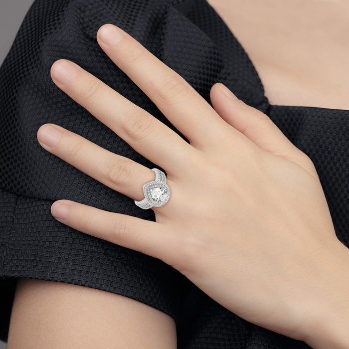 Exclusive Cheryl M Sterling Silver Rhodium-Plated Double Halo Ring, 1.5 ct CZ-7