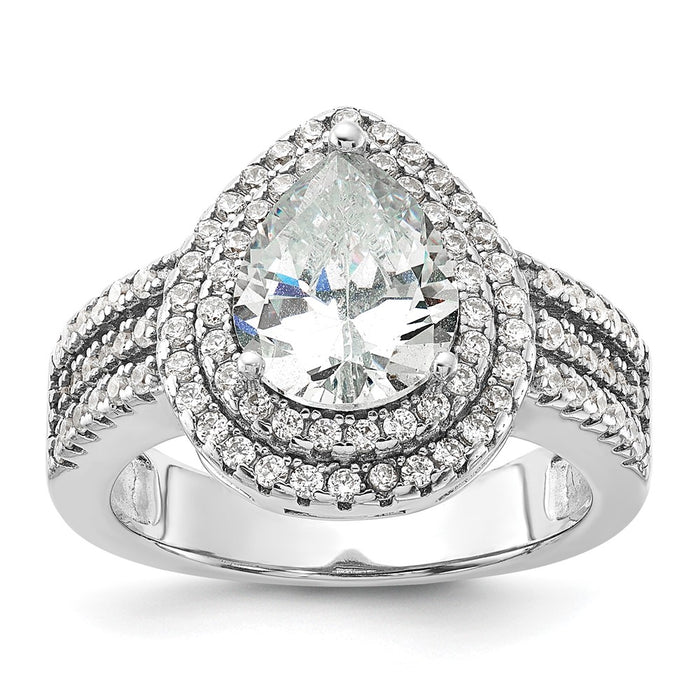 Exclusive Cheryl M Sterling Silver Rhodium-Plated Double Halo Ring, 1.5 ct CZ-1