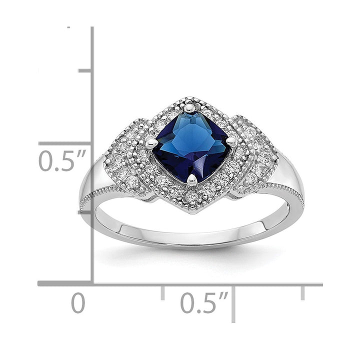 Shop Exclusive Cheryl M Rhodium-Plated Silver Ring | Stylish Cushion-Cut Blue Glass & CZ-2