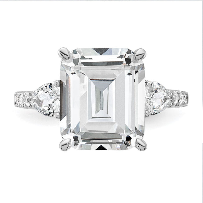 Exclusive Cheryl M Sterling Silver Rhodium-Plated CZ Ring - Stylish Emerald-Cut-4