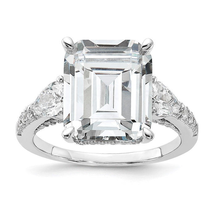 Shop Stylish Emerald-Cut CZ Ring in Rhodium-Plated Sterling Silver-1
