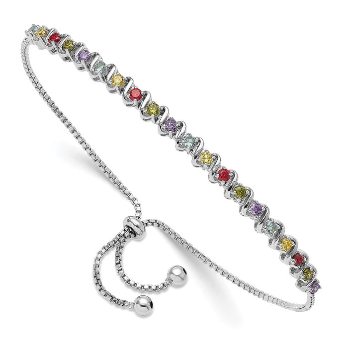 Exclusive Cheryl M Adjustable Bracelet - Multi-Color CZ in Rhodium-Plated Silver-1