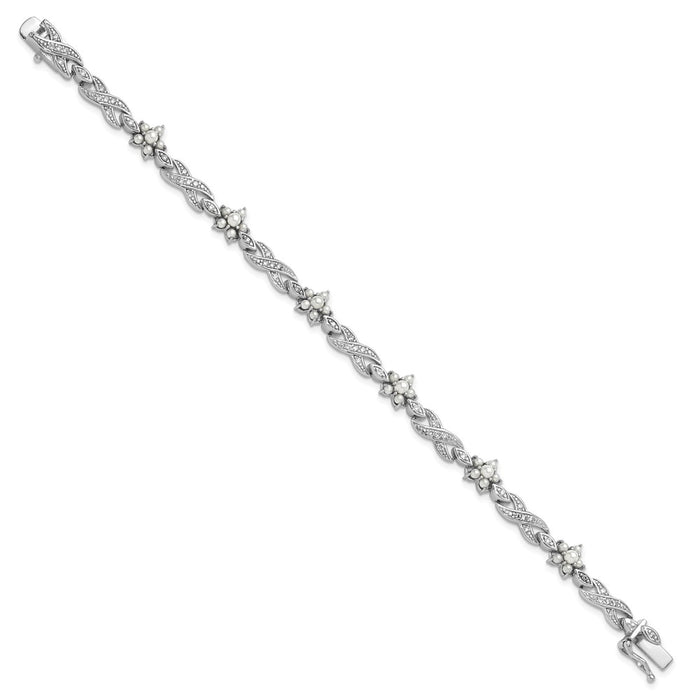 Buy Exclusive Cheryl M Sterling Silver Floral Infinity Bracelet - 7.25" CZ & Pearls-2