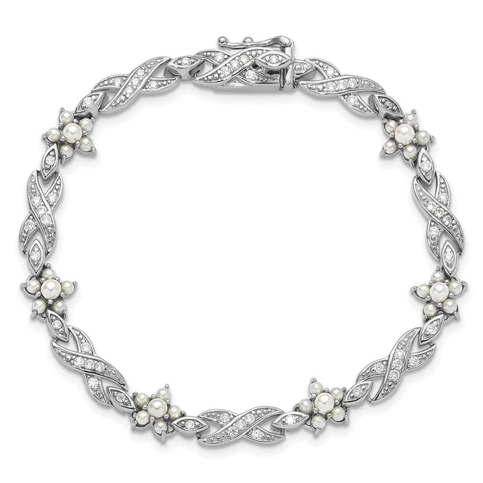Buy Exclusive Cheryl M Sterling Silver Floral Infinity Bracelet - 7.25" CZ & Pearls-4