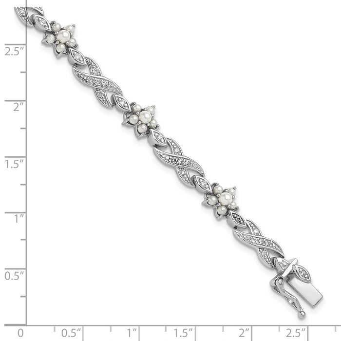 Buy Exclusive Cheryl M Sterling Silver Floral Infinity Bracelet - 7.25" CZ & Pearls-5