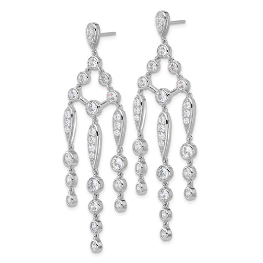 High-Quality Cheryl M Sterling Silver Rhodium-Plated CZ Chandelier Earrings