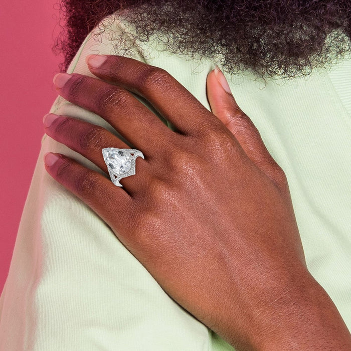 Buy Exclusive Rhodium-Plated Sterling Silver Teardrop Ring with CZ Accents-6