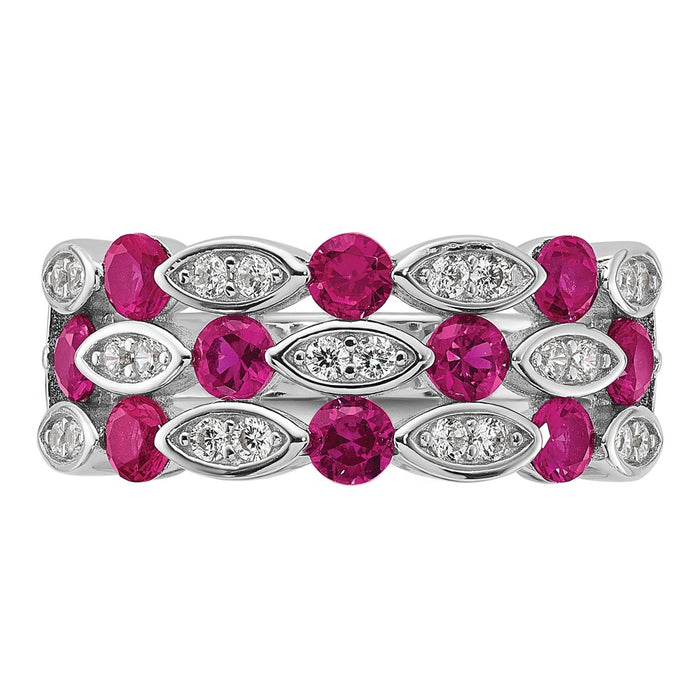 Shop Exclusive Cheryl M Sterling Silver Ruby & White CZ Ring - Stylish Value!-4