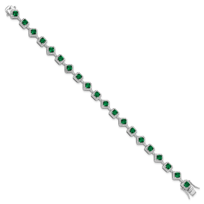 Exclusive 7.5" Sterling Silver Bracelet with Green Glass & CZ - Stylish Value!-2