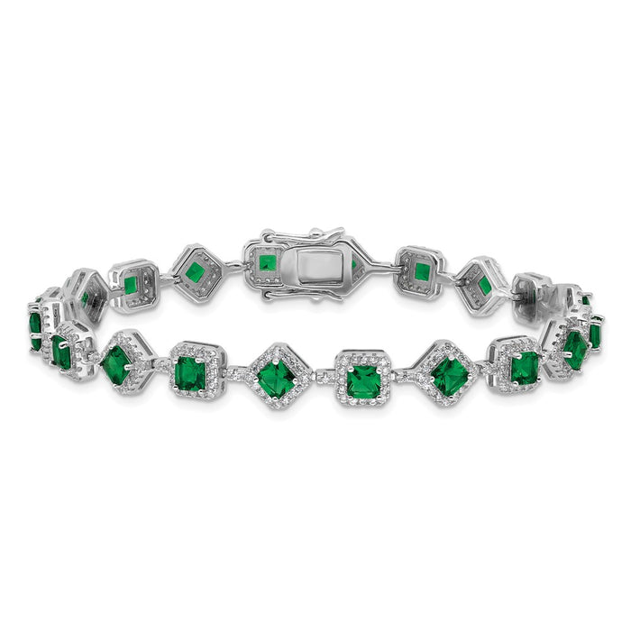 Exclusive 7.5" Sterling Silver Bracelet with Green Glass & CZ - Stylish Value!-3
