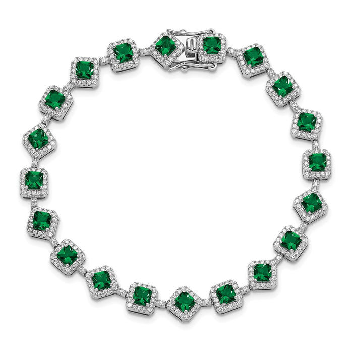 Exclusive 7.5" Sterling Silver Bracelet with Green Glass & CZ - Stylish Value!-5