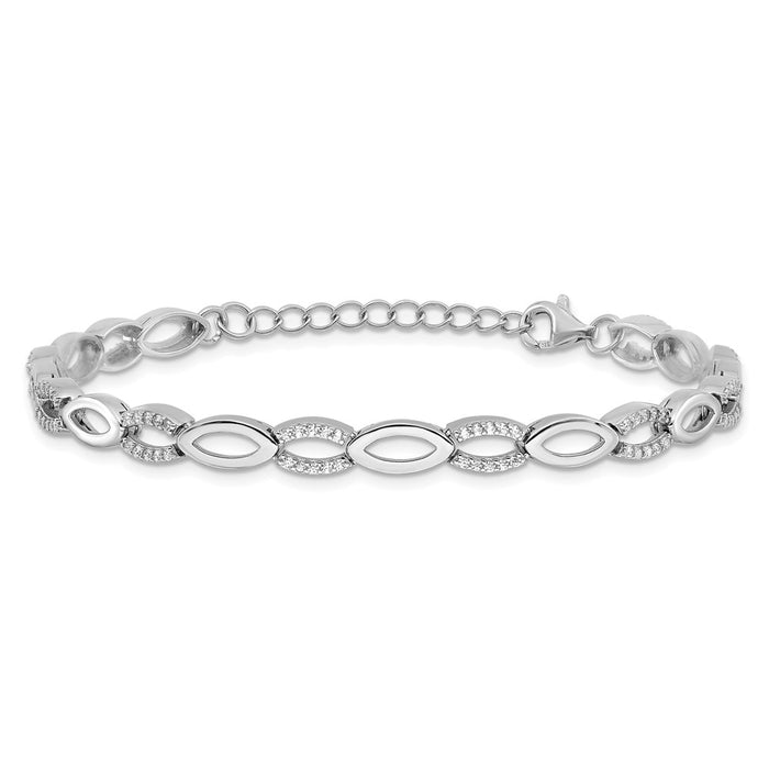 High-Quality Cheryl M Sterling Silver Marquise Bracelet - 7" + Extender, Stylish CZ-3