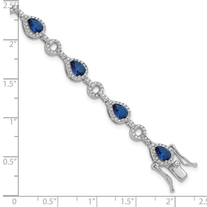 Shop Stylish 7.5-Inch Sterling Silver Bracelet with Blue Glass & CZ Accents-4