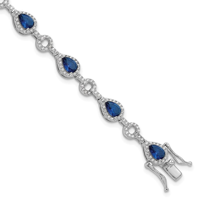 Shop Stylish 7.5-Inch Sterling Silver Bracelet with Blue Glass & CZ Accents-1