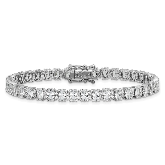 Buy Stylish Rhodium-Plated Sterling Silver Fancy Oval CZ Bracelet - 7.5in-3