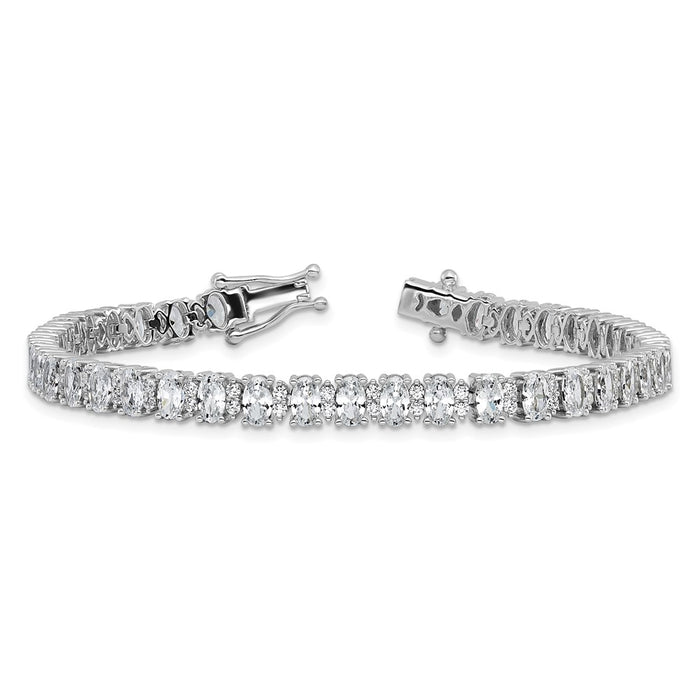 Buy Stylish Rhodium-Plated Sterling Silver Fancy Oval CZ Bracelet - 7.5in-5