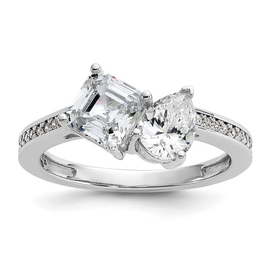 Buy Exclusive Rhodium-Plated Sterling Silver CZ Ring - Stylish Pear & Square Design