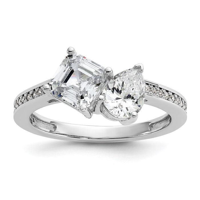 Buy Exclusive Rhodium-Plated Sterling Silver CZ Ring - Stylish Pear & Square Design-1