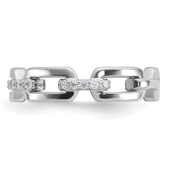 Exclusive Cheryl M Polished CZ Link Ring - Stylish Rhodium-Plated Silver-3