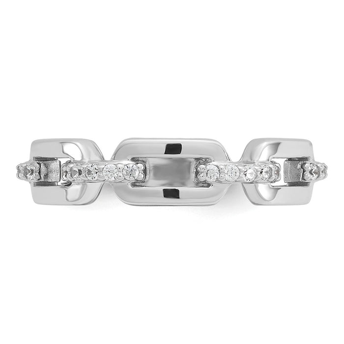 High-Quality Cheryl M Polished CZ Link Ring | Stylish Rhodium-Plated Silver-4