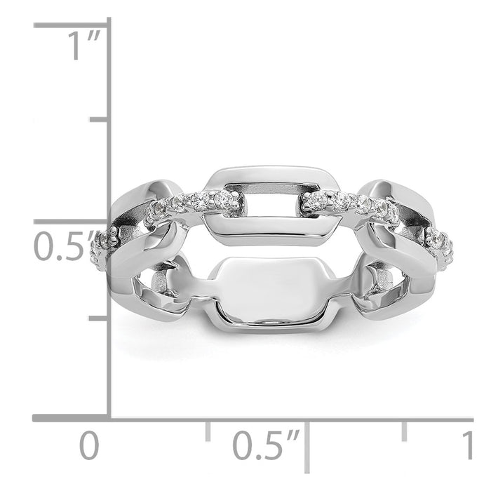 High-Quality Cheryl M Polished CZ Link Ring | Stylish Rhodium-Plated Silver-5