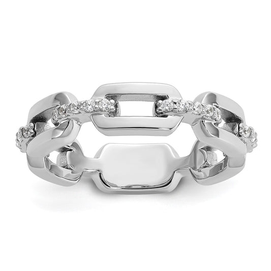 Shop Stylish Cheryl M Polished CZ Link Ring in Rhodium-Plated Silver
