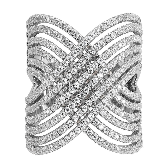 Shop Exclusive Rhodium-Plated Sterling Silver CZ X Ring - Stylish & Affordable!-4