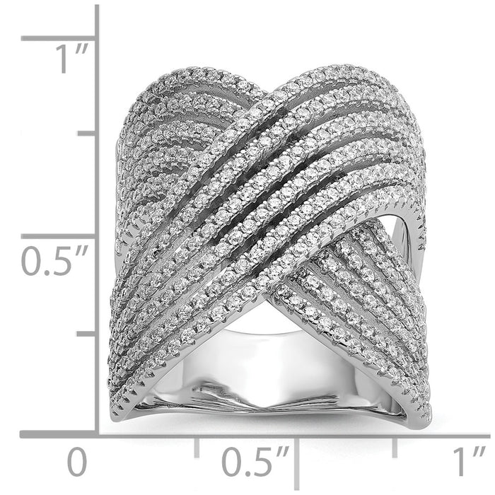 Shop Exclusive Rhodium-Plated Sterling Silver CZ X Ring - Stylish & Affordable!-5