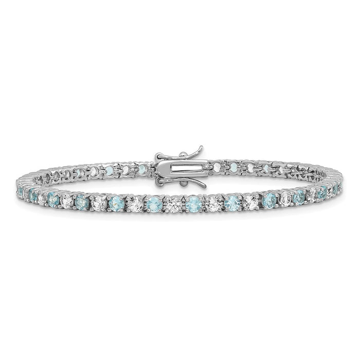 Exclusive Rhodium-Plated Sterling Silver Tennis Bracelet with Aqua Glass & CZ - Stylish Design-3