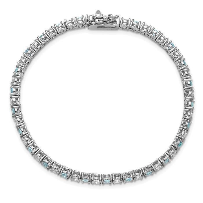 Exclusive Rhodium-Plated Sterling Silver Tennis Bracelet with Aqua Glass & CZ - Stylish Design-4