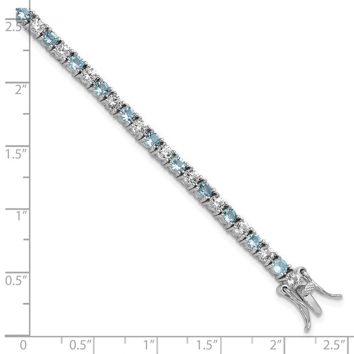 Exclusive Rhodium-Plated Sterling Silver Tennis Bracelet with Aqua Glass & CZ - Stylish Design-6