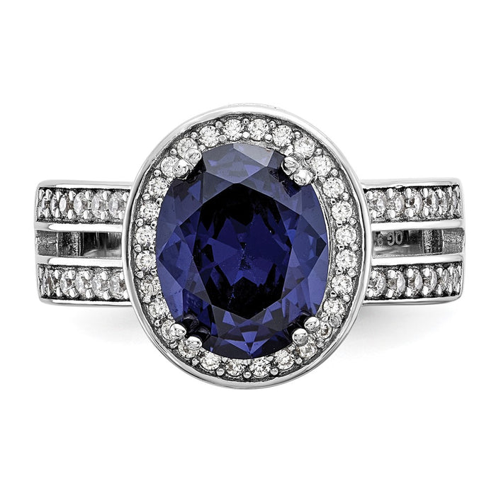 Buy Exclusive Rhodium-Plated Sterling Silver Halo Ring with Blue CZs - Stylish!-4