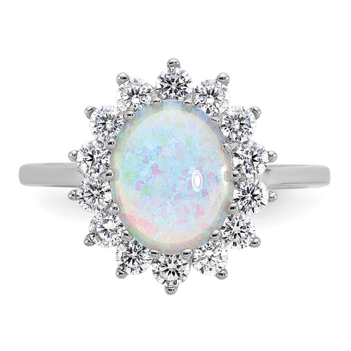 Buy Exclusive Cheryl M Sterling Silver Halo Ring with Created Opal & CZ, Stylish Design-4