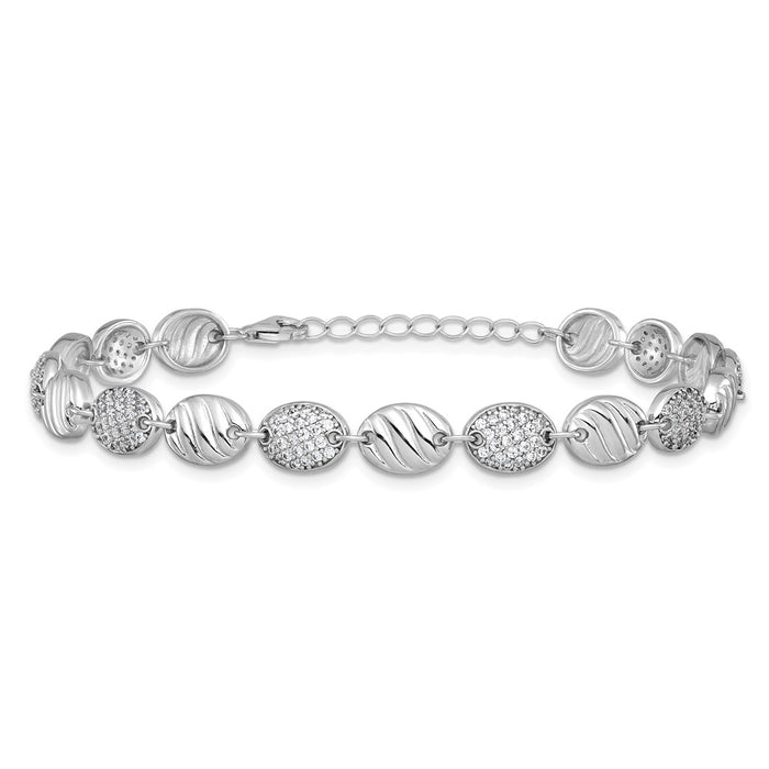 Buy Stylish Cheryl M Sterling Silver CZ Oval Bracelet, 1-Inch Extension, Affordable!-3