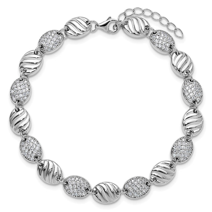 Buy Stylish Cheryl M Sterling Silver CZ Oval Bracelet, 1-Inch Extension, Affordable!-4