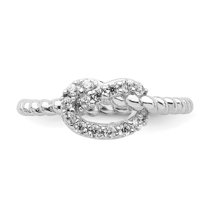 High-Quality Cheryl M Sterling Silver CZ Knot Ring, Stylish Rhodium-Plated Design-4