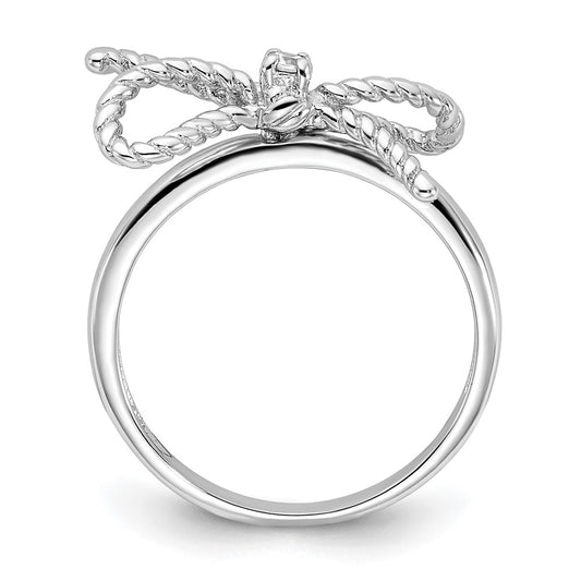 Exclusive Rhodium-Plated Sterling Silver CZ Bow Ring - Stylish & Affordable
