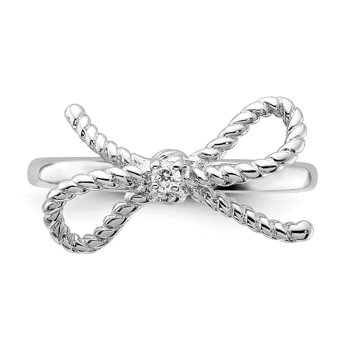 Exclusive Rhodium-Plated Sterling Silver CZ Bow Ring - Stylish & Affordable-4