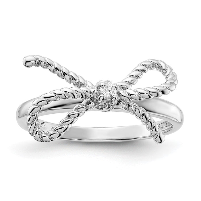 Exclusive Rhodium-Plated Sterling Silver CZ Bow Ring - Stylish & Affordable-1