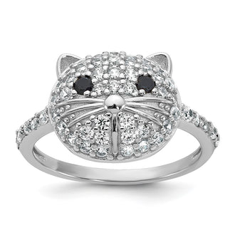 Exclusive Cheryl M Cat Ring: Polished Sterling Silver, Black & White CZ, Affordable Price